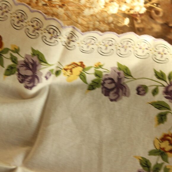 Vintage Handkerchief, Purple and Yellow Roses Flower Print Cotton Hankie - Picture 8 of 12